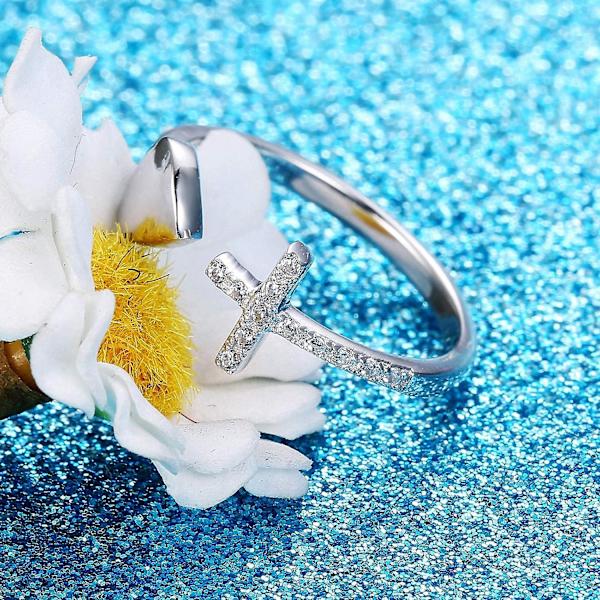 925 Sterling Sølv Ring Korsringe Kvinder Mænd Kærlighed Hjerte Åben Ring Cubic Zirconia Ring Justerbar