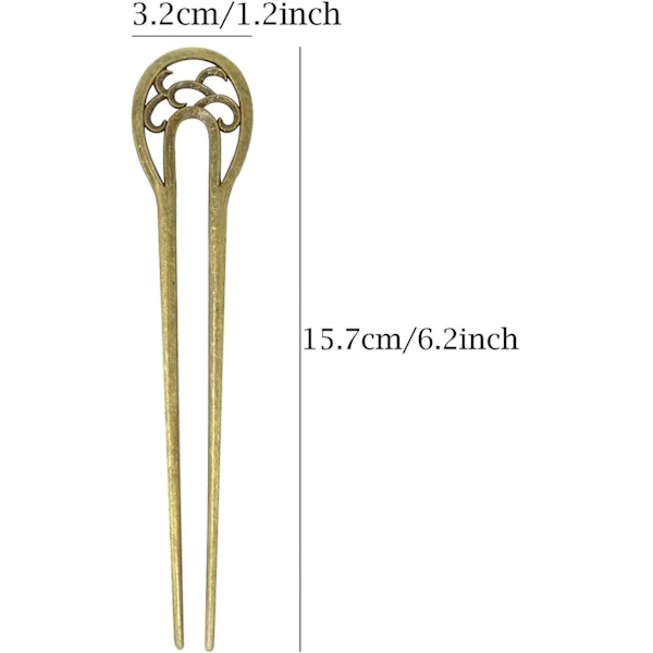 Sett med 3 metall U-formede hårnåler for kvinner, 16 cm