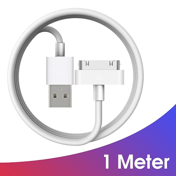 Fonken 30-pin USB-kabel for i-Phone 4S 4 3GS i-Pad 1 2 3 i-Pod Ladekabel Hurtiglading Data Sync Adapterledning white 1M