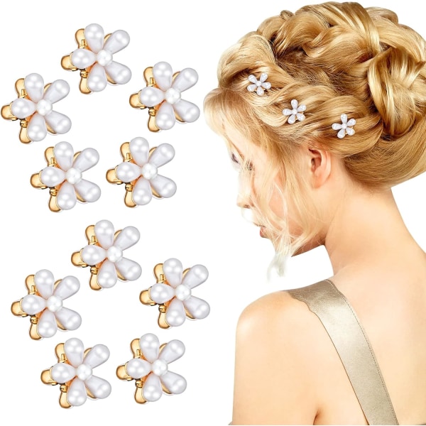 10 stykker Pearl hårklemme mini klo klips, blomster klo klips Vintage blomster mini klo grep, hår tilbehør for kvinner jenter