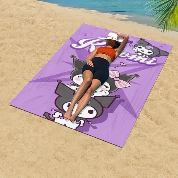 Kuromi badehåndklæde (140 x 180 cm) – Regnbue polyester – Hurtigtørrende og ultra-absorberende – Til piger/børn