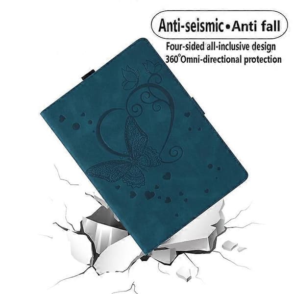 Lærtablettveske med sommerfugl-embossing for Samsung Galaxy Tab A9 Blue