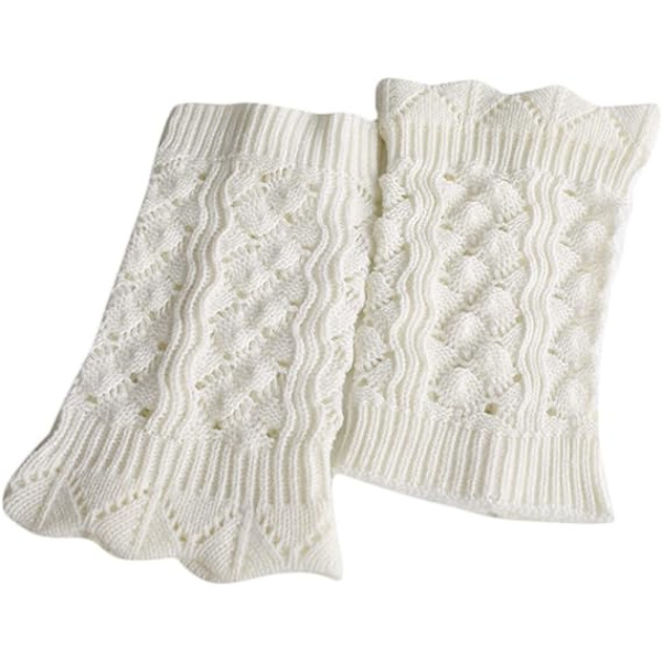 Kvinnors imitation spets korta benvärmare vintage ihålig virkad stickad vågig trim enfärgad boot cuffs topper strumpor-vit