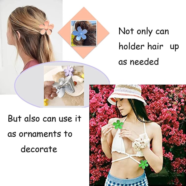 8 st Hårklämmor - Akrylblomma Plast Hårklämmor - Halkfria hårklämmor - Hårklämmor för kvinnor (färgglada)