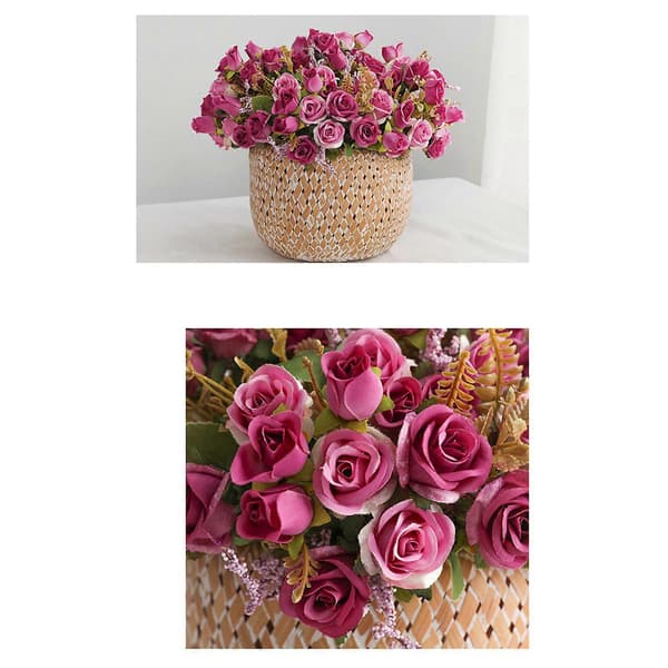Simuleret buket med 15 smukke efterårsrose silkeblomster Purple