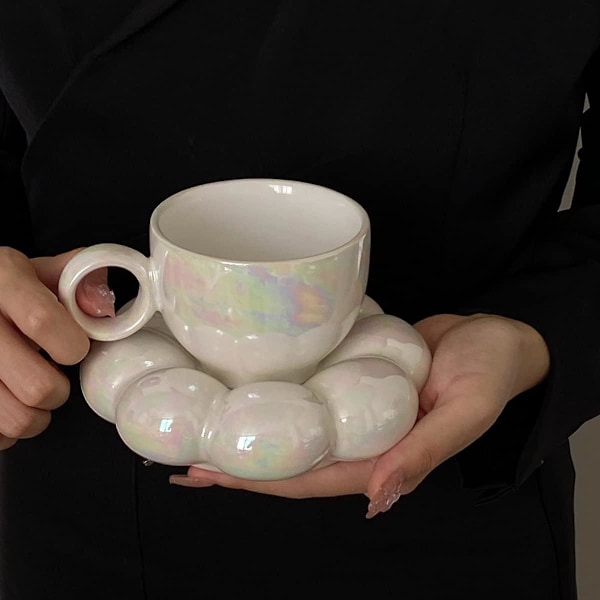 Keramisk Blomster Kaffe Krus, Kreativ Sød Kop Med Sky Solsikke Underkop Til Kontor Og Hjem, 6,5 Oz/200 Ml Til Te Latte Mælk