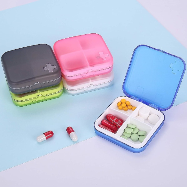 Pill Organizer - Bærbar pilleæske Lille pilleæske til pung eller lomme Fremragende pilleorganisator (grøn, 4 rum)
