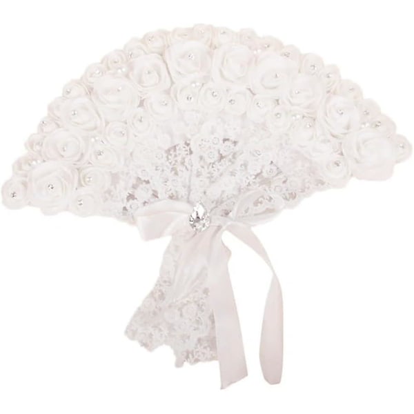 Håndventilator Elegant Brude Håndholdt Ventilator Blonde Rose Ventilator Ikke-foldbar Dekorativ Ventilator (hvid, 1 pakke)