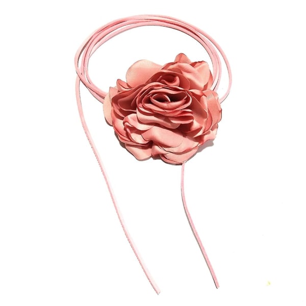 Big Rose Flower kravebenskæde enkel justerbar klud halskæde kvinder Choker Dark pink