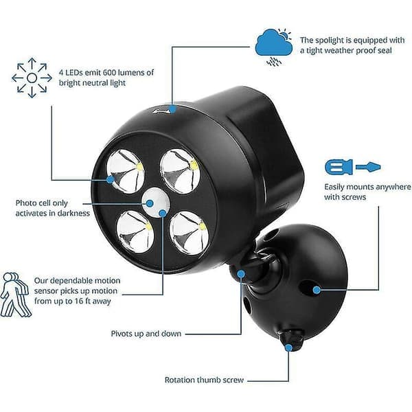 Utomhus Vattentät Rörelsesensor Lampa, LED Strålkastare Med Trådlös Sensor