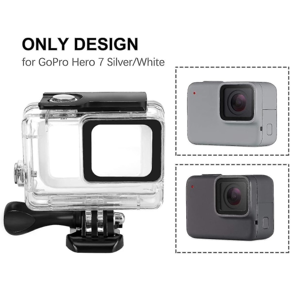 Kotelo Gopro Hero 7 Silver/white - Vedenpitävä kotelo 60m suojakotelo pikaveto-mobiilipistokkeella ja ruuveilla Go Pro Hero7 Silver/white -lle