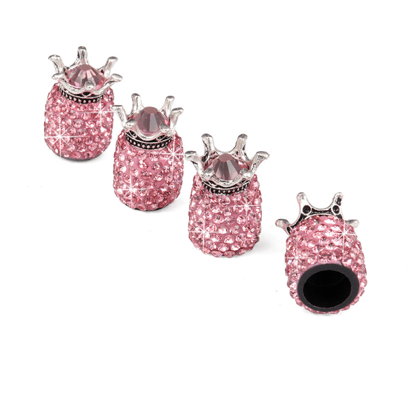 Bling-diamantventilhattar för bildäck, lastbilsdäck och cykelhjul, 4 st Pink