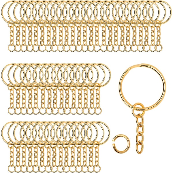 Pack Of 100 25 Mm Key Ring With Chain Keyrings With Split Rings For Keys Craft Diy, Jewellery Making, Rustproof Metal (silver)