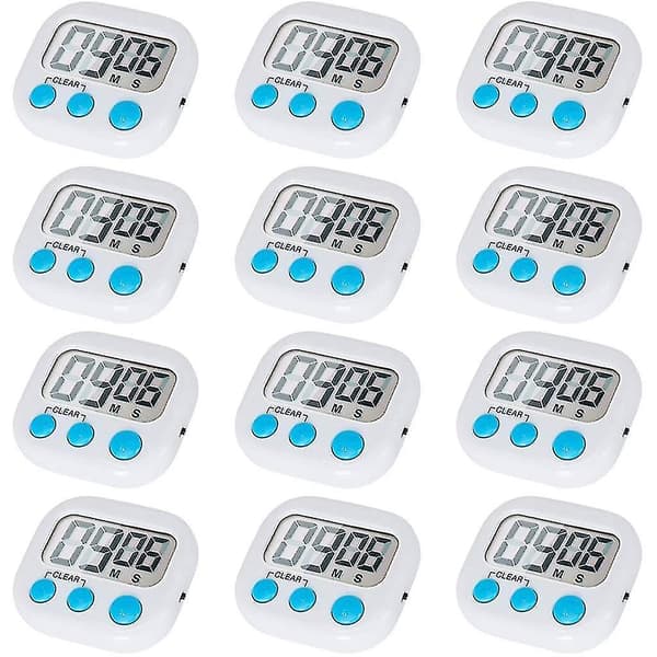 12-pack Digital Kökstimer Med På/Av-knapp, Högt Alarm