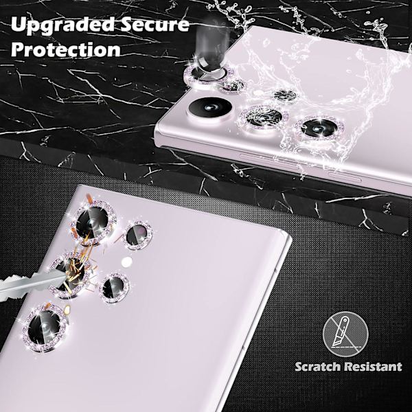 Kameralinsebeskytter til Samsung Galaxy S24 Plus, Skinnende HD Hærdet Glas Aluminiumlegeringsring, Bagskærmskamera Dækfilm Pink
