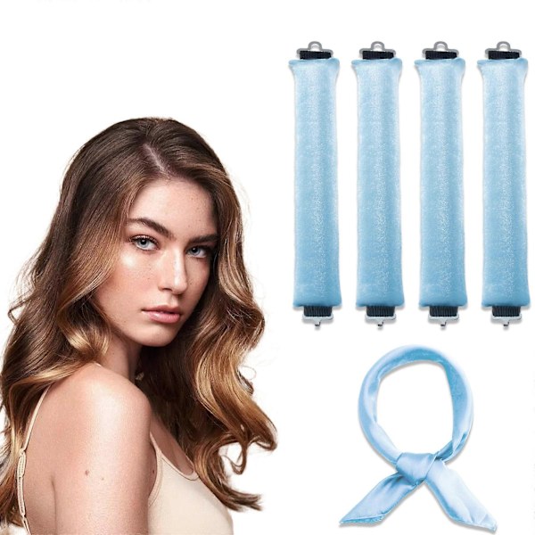 Varmefrit Hår Curlers til Langt Hår Natten Over Bølget Hår Curlers Blowout Stænger Varmefrit Krøller Krølle Hovedbøjle Ingen Varme Hår Ruller Kvinder Hår Waver Også Light blue