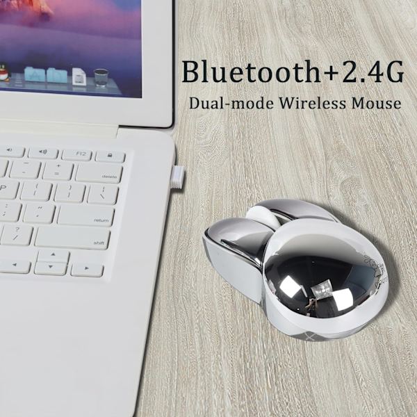 [2.4G+Bluetooth] Trådløs Bluetooth-mus 2.4G USB-computermus, lydløs dual-mode kaninformet trådløs mus til bærbar PC iPad, 1200dpi, sølv
