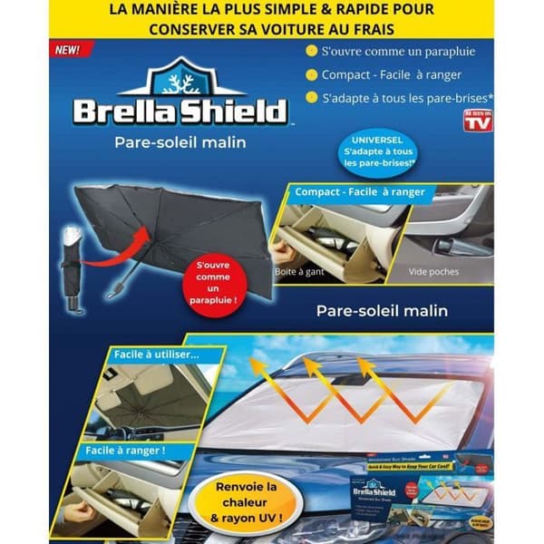 Brella Shield universal bil solskærm, UV-beskyttelse, materiale med høj densitet, kompakt design for nem opbevaring - Venteo