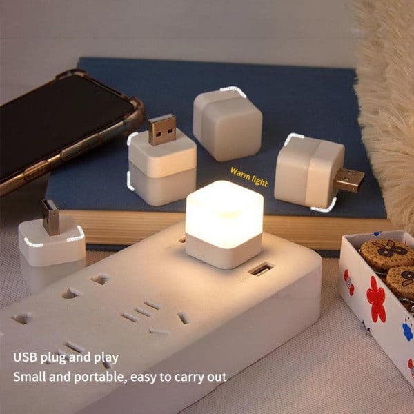USB Liten Nattlampe LED Øyebeskyttelse Firkantet Leselampe
