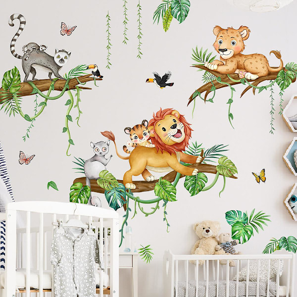 Jungle Dyr Vægmærker Træ Vægmærker Mural Mærker Abe Løve Zebra til Børn Baby Børneværelse