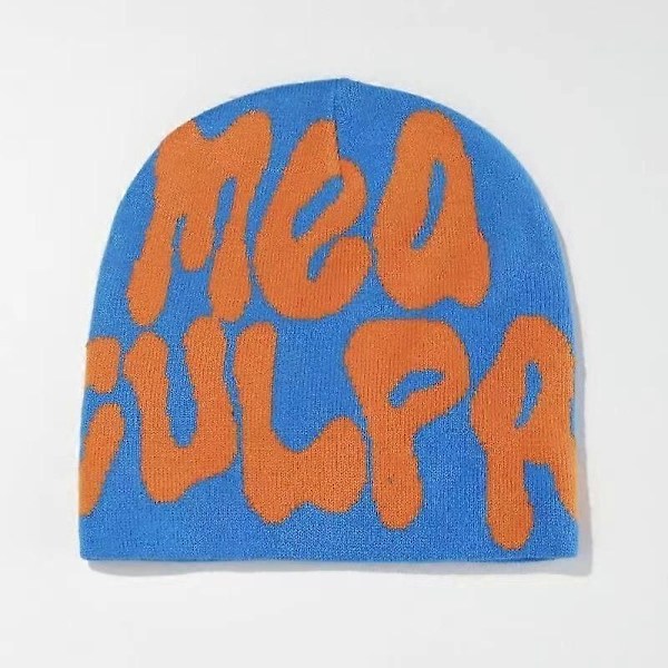 Dame Grafik Hue Skull Hat MEA Culpa Y2K Strikket Hue Varm Vinterhue blue