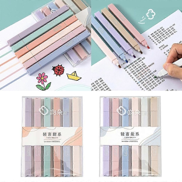 Bibel Estetiska Överstrykningspennor 6 Färger Överstrykningspennor Dubbelsidiga Överstrykningspennor Qingyan Salt Series