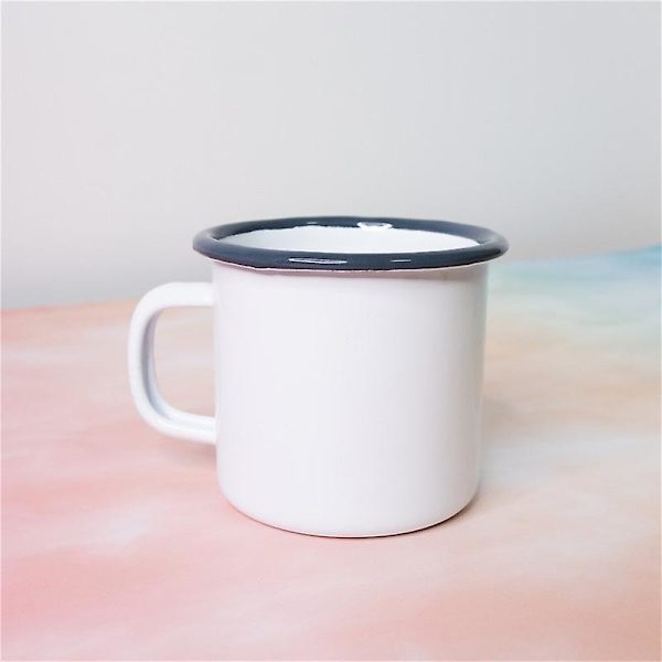 Hvid emalje espressokopper til bordservice - Metal udendørs camping kaffekopper til varme drikke - 380 ml 1 stk, hvid)