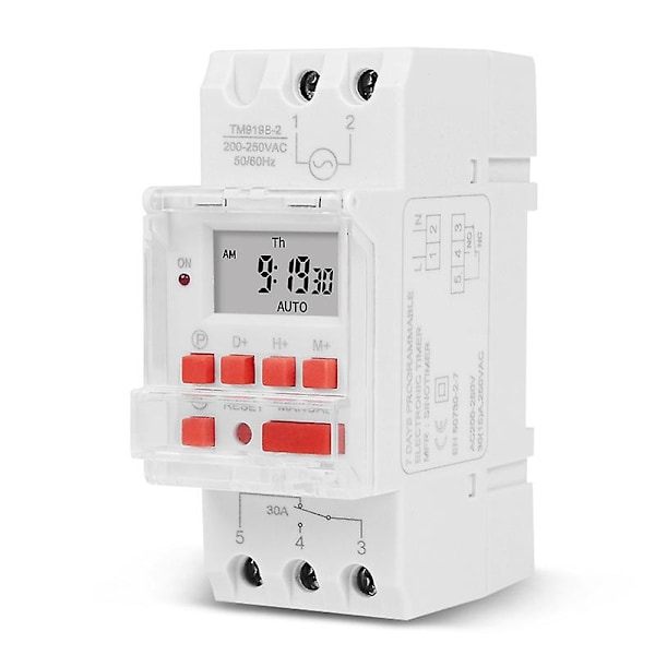 TM919B 220V 30A Programmerbar Digital Timerbryter DIN Automatisk Tidstyring for Lys, Vifter