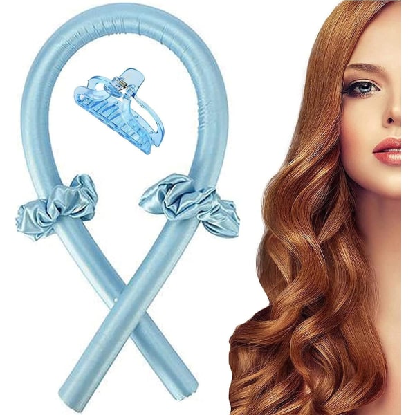 Heatless Curling Rod Headband, Heatless Hair Curling Set, No Heat Wave Hair Curlers Styling Tools for Long Medium Hair (Blue)