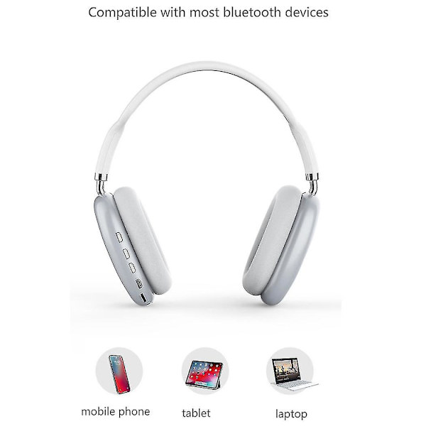 Bluetooth 5.0-hodetelefoner, trådløse hodetelefoner over øret, for spillkonsoll, datamaskin (hvit)