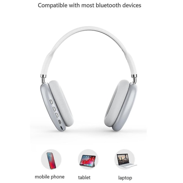 Bluetooth 5.0-hörlurar, trådlösa hörlurar över örat, för spelkonsol, dator (vit)