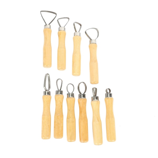 Metal + Wood Thick Handle Flat Wire Cutter Clay Pottery Sculpting Tool Set Pack Of 10