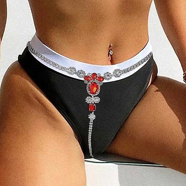 Boho Rhinestone Underkläder Silver Kedja Kristall Stringtrosor Bikini G-string Kroppssmycken Tillbehör för kvinnor och flickor