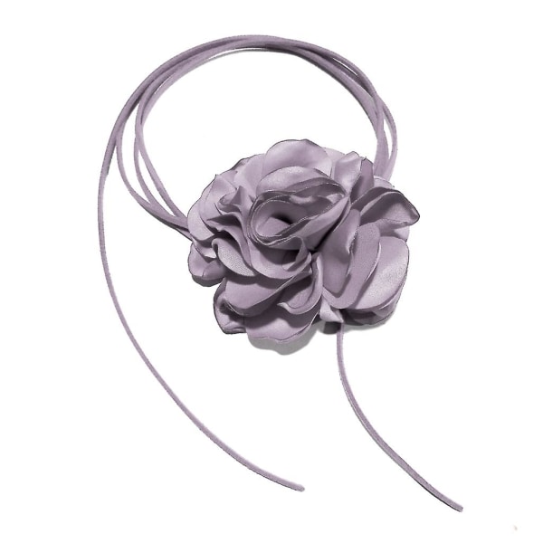 Big Rose Flower kravebenskæde enkel justerbar klud halskæde kvinder Choker Gray