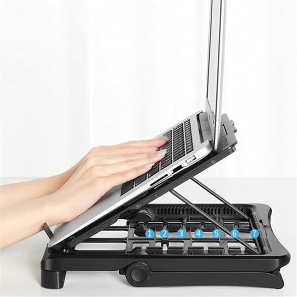 Laptopstativ: Sammenleggbart, ventilert laptopstativ med telefonholder