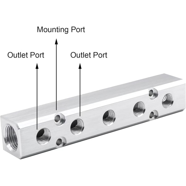 Luftmanifold, 5-veis 7-porters luftkompressormanifold, aluminium luftslange inline manifold blokksplitter, pneumatisk manifold luftfordelingsblokk