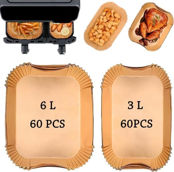 Bagepapir til Airfryer til Philips Airfryer Serie 3000, Bagepapir til Philips Dual Basket Airfryer 9 Liter (60 stk.+60 stk.)