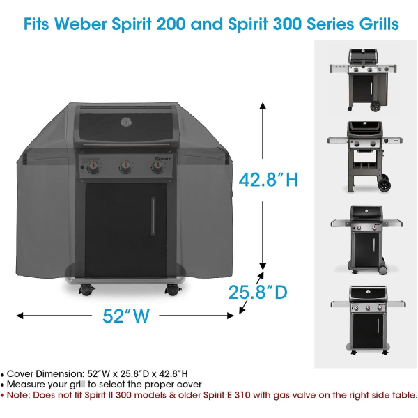 52 tums cover för Weber Spirit 200 och 300-serien, cover för utomhusgrill, kraftigt vattentätt cover, matningsbeständig grill C