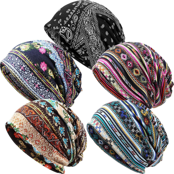 5 styks Slouchy Beanie Hat til kvinder Baggy Skull Sleep Cap Turban hovedbeklædning