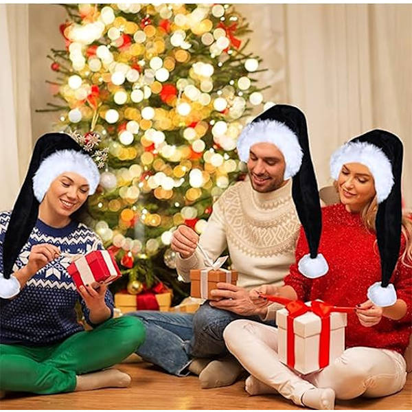 Julemandens Julehatter Voksen Julehatte - Luksus Julemandens Julehatte Julemandens Julehatte Plys Julemandens Julehat, Juleferiehat Fortykke Julemandens Julekostume Black