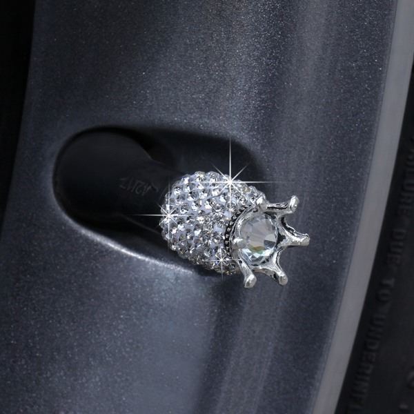 Dækventilhætte med bling-diamanter til bil, lastbil, cykelhjul, tilbehør, 4 stk. - White