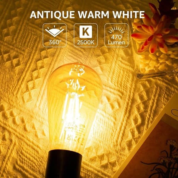 E27 LED-lampa - AIMOONSA - ST64 - 4.8W (motsvarande 40W) - 470 lm - Varmvit 2500K