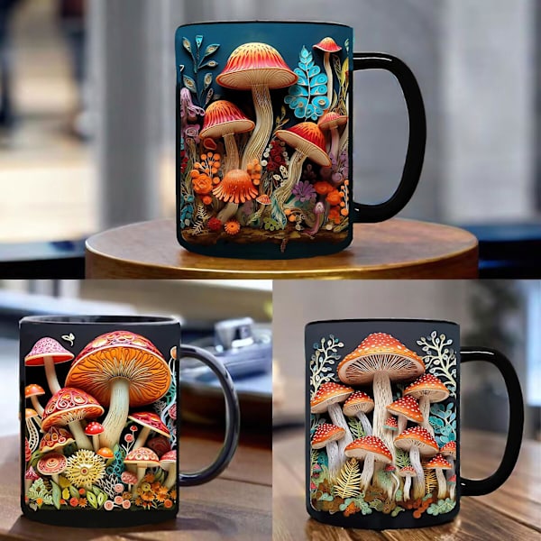 2024 Ny Magiske Svampe Krus Keramisk Kaffe Krus Te Kop Med 3d Magiske Svampe Krus