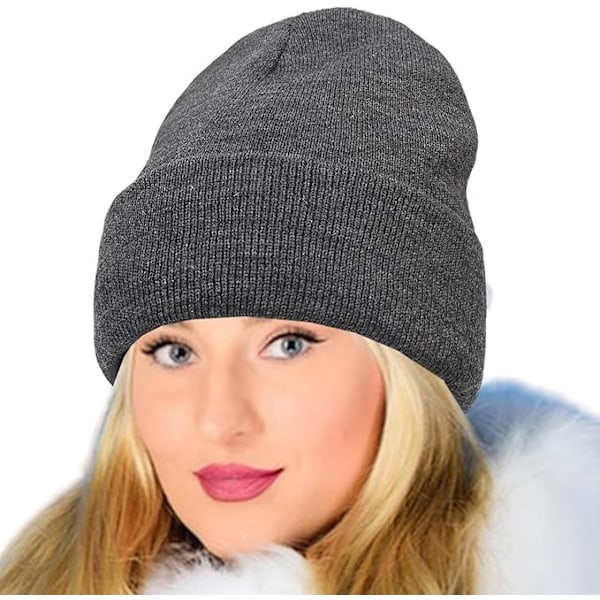 Satinforede vinterhuer, satinforede huer vinterhuer, strikket klokkehat med silkefor, silkeforet slouchy hue, unisex ensfarvet skull Navy grey