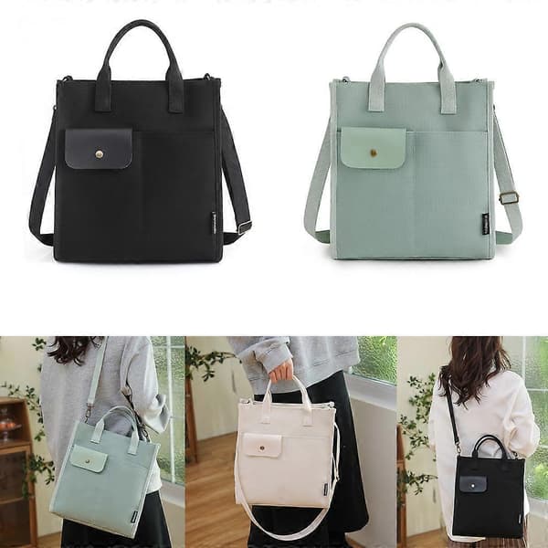 Dame Skuldertaske Canvas Messenger Håndtaske Solid Stor Kapacitet Tote Taske Green