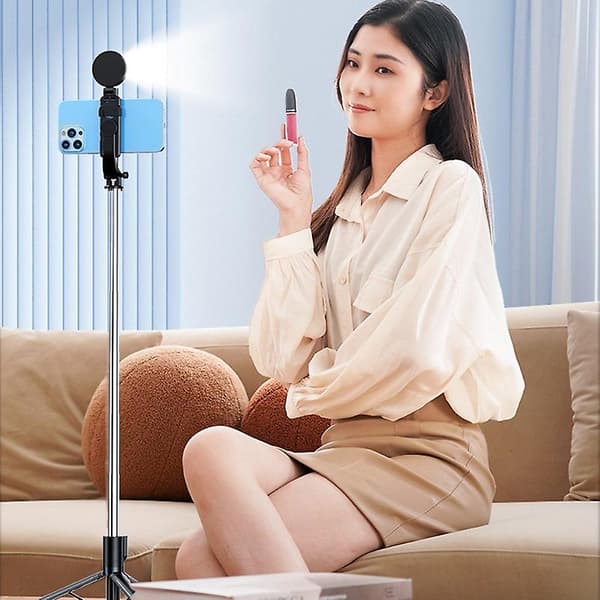 Z14 Pro 140cm Teleskopiskt Stativ med Fyllnadsljus Trådlös Bluetooth Selfie Stick - Vit Multicolor White