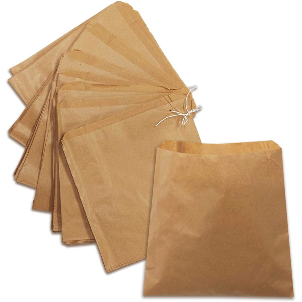 200 x Ruskea Kraft-paperipussi, elintarvikekäyttöön, elintarvikkeet, voileivät, hedelmäpussit jne. | DHANZIPAK (8,5x8,5 tuumaa)