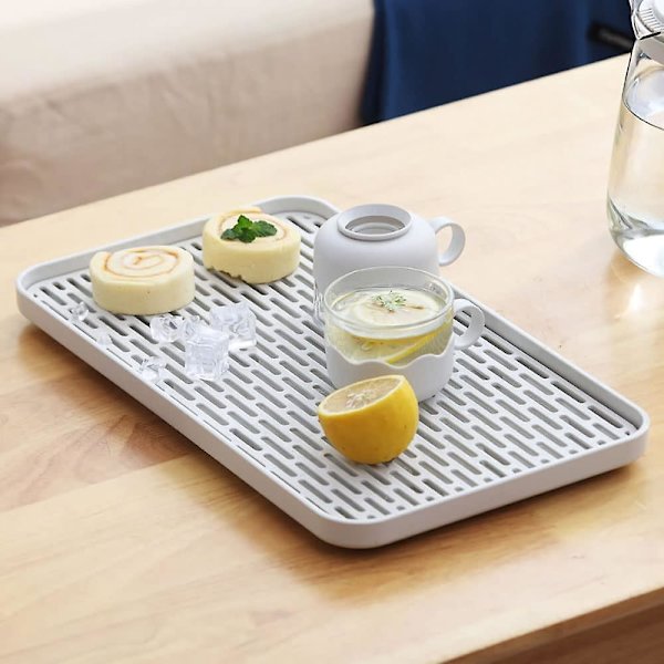 Avloppshållare med droppbricka, 31x 17,5cm Liten diskavrinningsbricka Matta, Vattenavrinningsbricka Hållare för Fruktkopp Mugg Redskap Badrumstillbehör, Kaffe Te Brickor