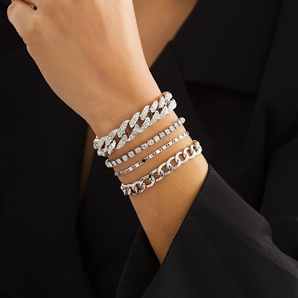 4 st Ormbenskedjearmband Set för Kvinnor Silver One-size