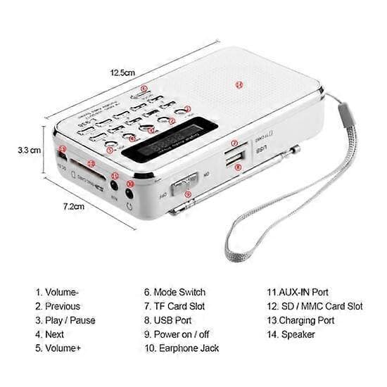 L-938 Mini FM Radio Portabel Digital Högtalare White